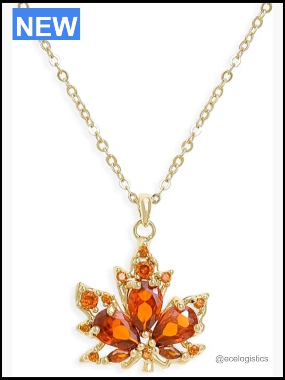 Dainty Gold Maple Leaf Pendant Necklace Rhinestone Fall Dangle Necklace